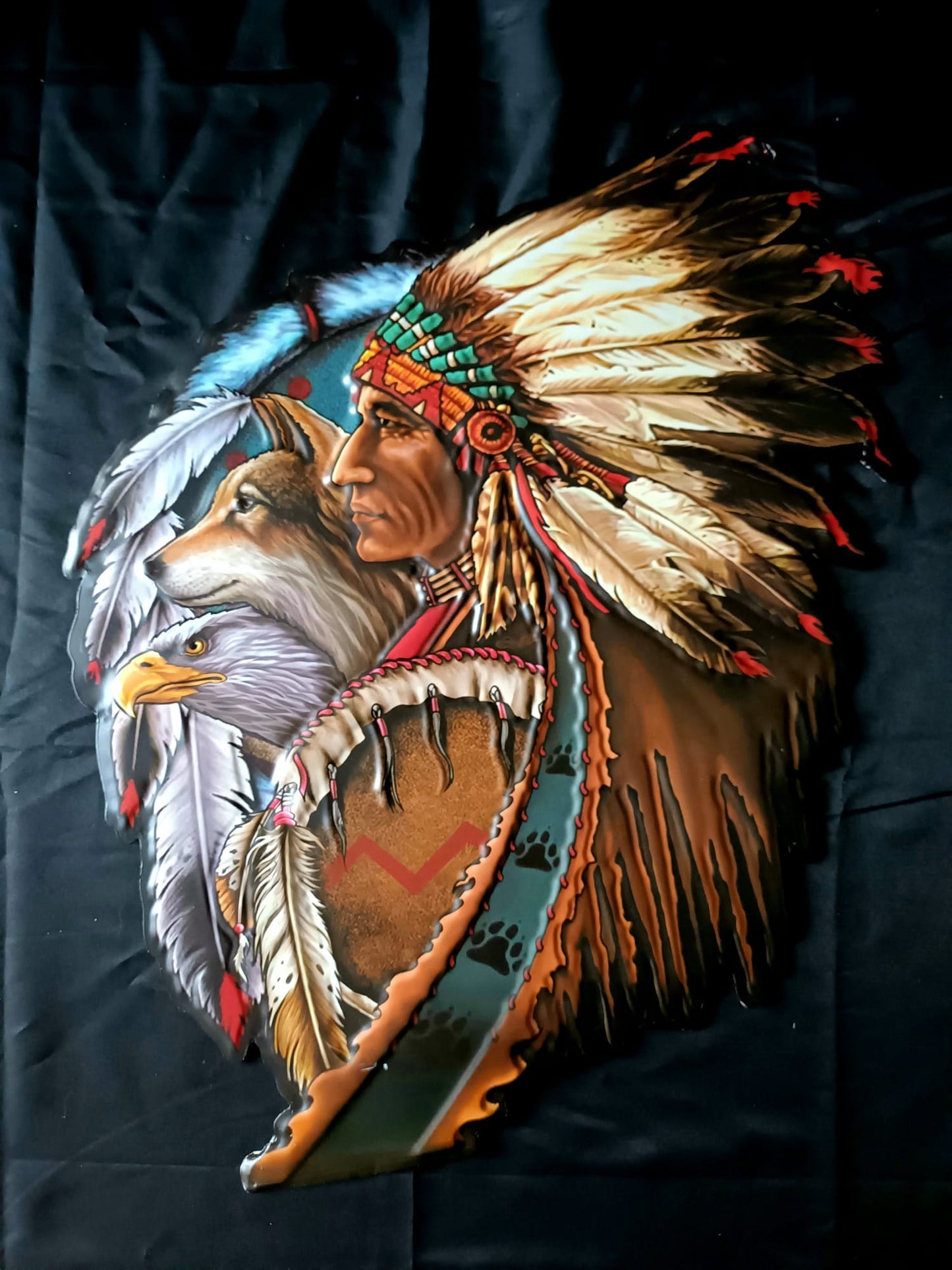 Blechschild "Indianer mit Wolf"