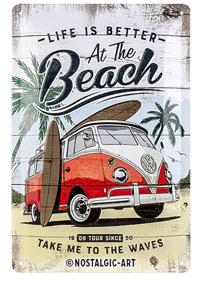 Blechschild " Bulli At the Beach"