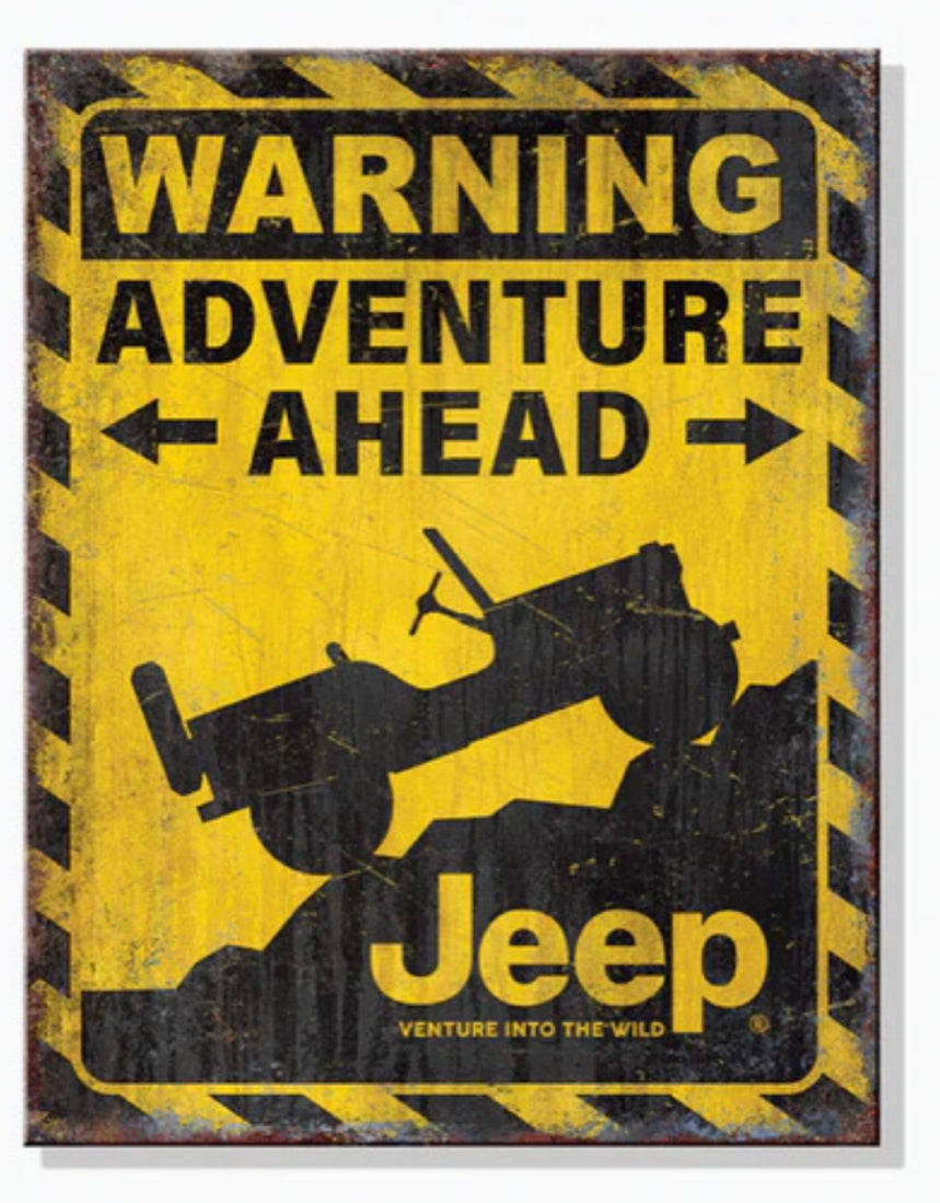 Blechschild "Warning Adventure Ahead Jeep"