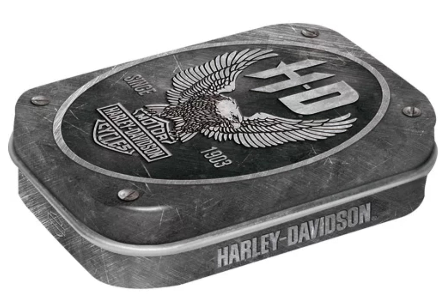 Blechdose "Harley Davidson" gefüllt mit Pfefferminzdradees