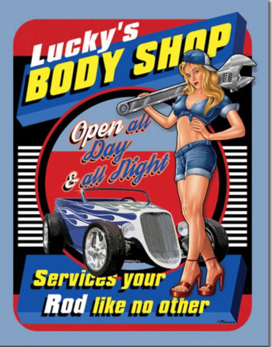 Blechschild "Lucky Body Shop"