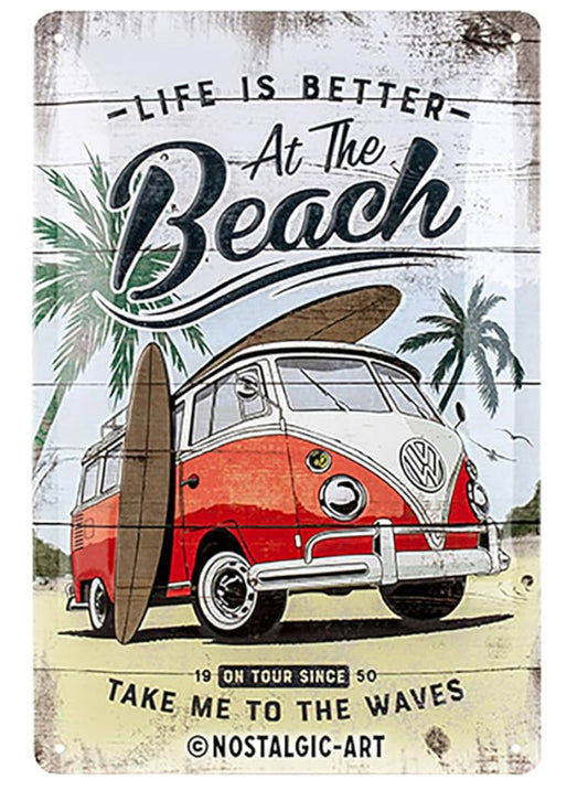 Blechschild " Bulli At the Beach"