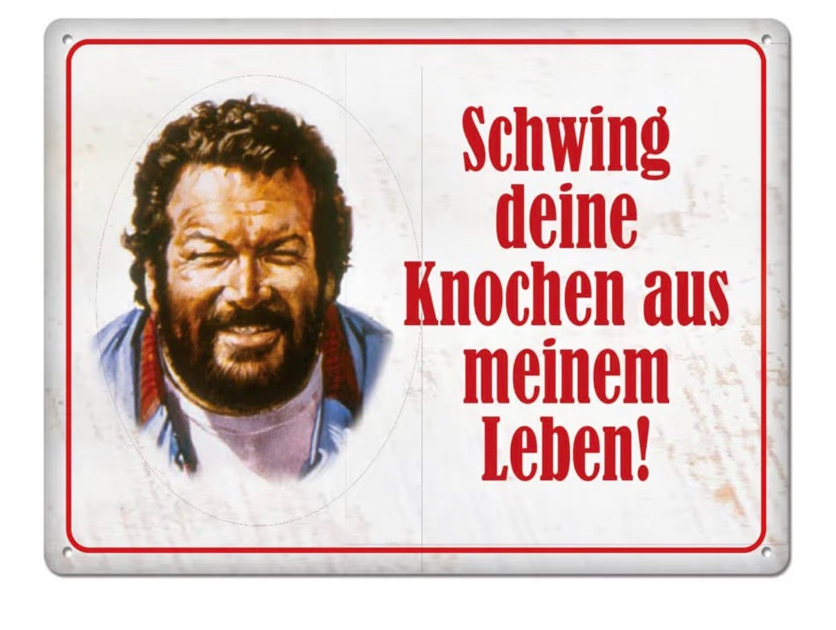 Blechpostkarte" Schwing deine Knochen aus meinem Leben"
