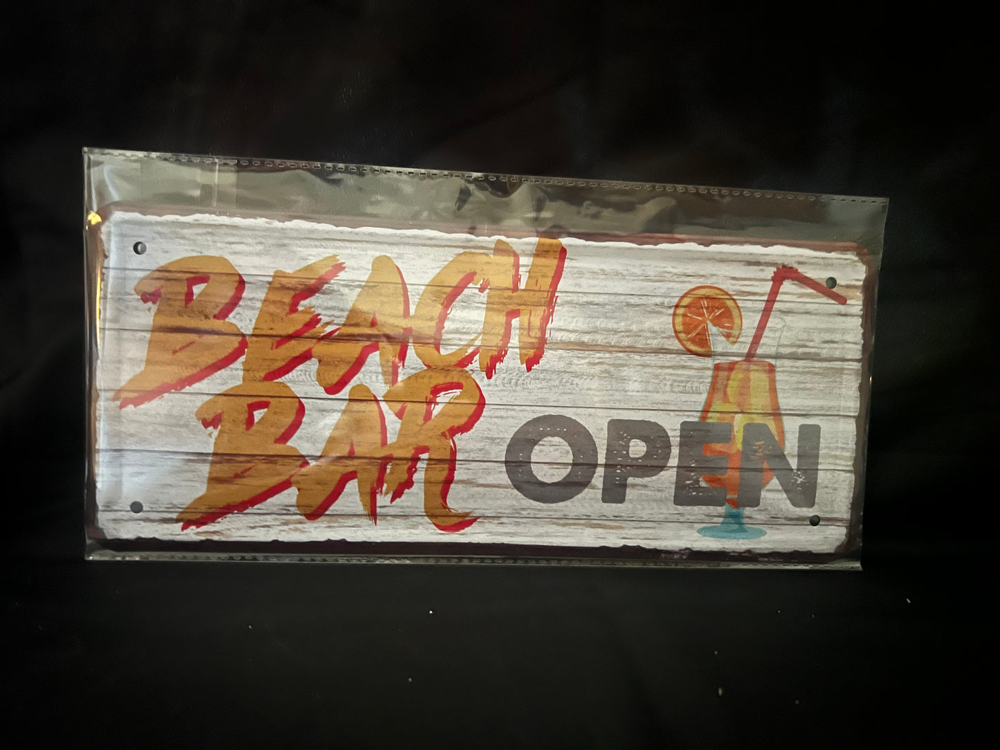 Blechschild "Beach Bar Open"